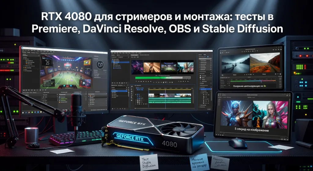 RTX 4080 для стримеров и монтажа: тесты в Premiere, DaVinci Resolve, OBS и Stable Diffusion