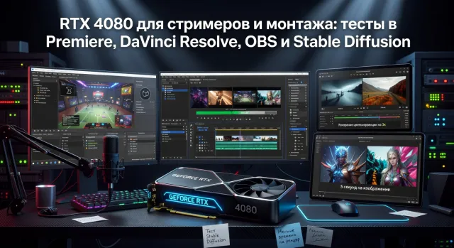 RTX 4080 для стримеров и монтажа: тесты в Premiere, DaVinci Resolve, OBS и Stable Diffusion